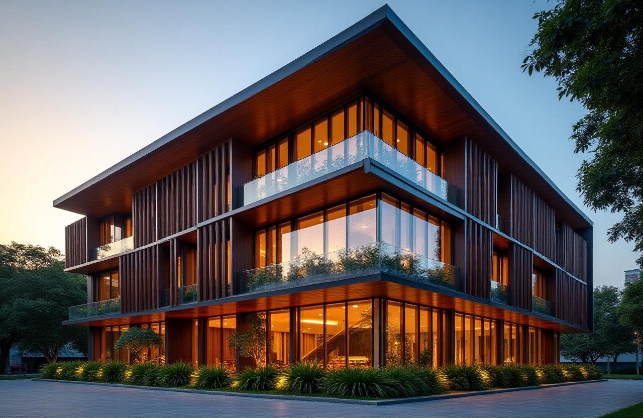 Modern sustainable building with integrated flora